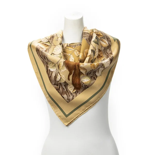 Hermès Scarf Gold Green Brown Silk in Brown Silk from The Reluxe