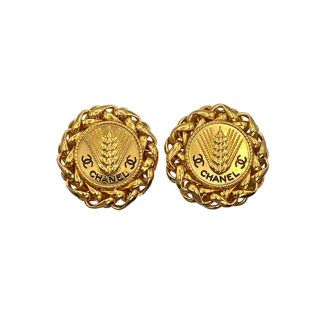 Chanel Vintage Earrings Cocomark Ear Of Rice Motif Chain Gold Accessory 23 in Gold from Luxury Promise