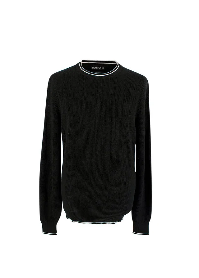 Tom Ford Black Silk & Cotton Knitted Jumper in Black Silk from HEWI