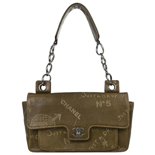 Chanel 2003-2004 Khaki Calfskin Graffiti Handbag in Green Calfskin from AMORE Vintage Tokyo