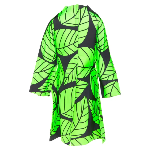 Comme des Garcons leaf print 2D oversized structured canvas coat in green, photo 5 of 6 from ShopSimon