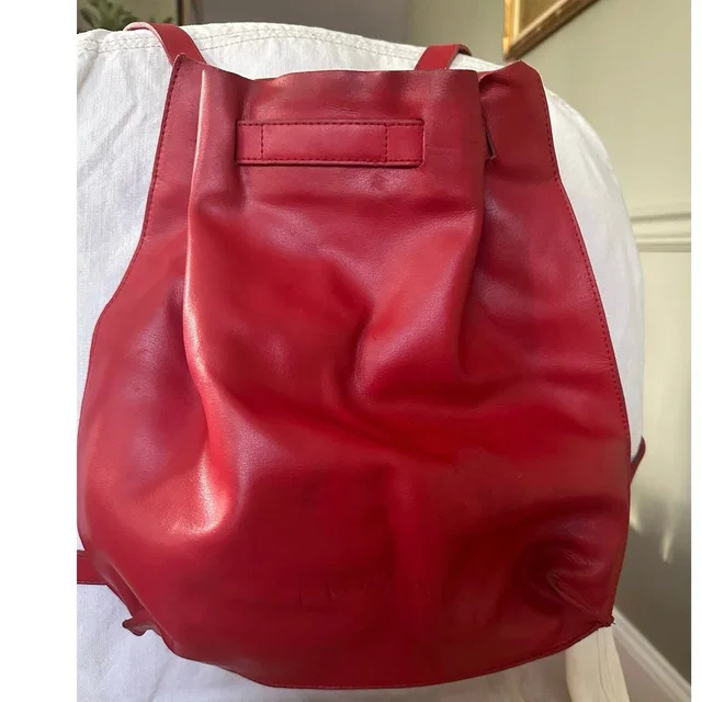 Furla Vintage Red Leather Backpack Italy Minimalist Drawstring 13x12” Bag in red Leather from Poshmark