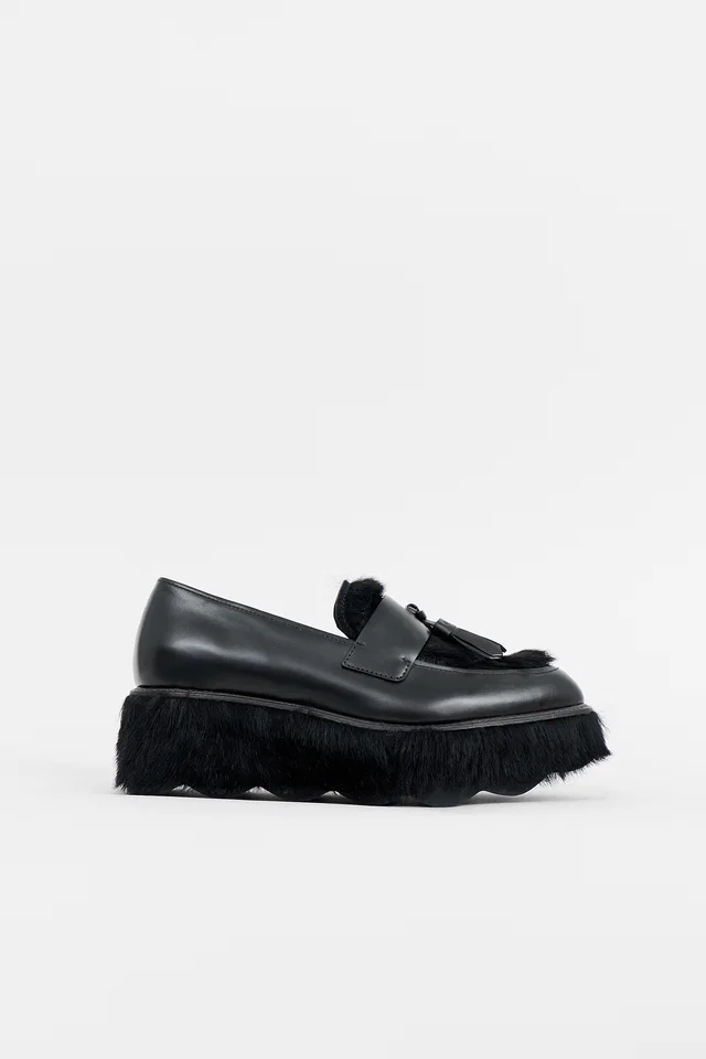 Prada Leather & Hair Platform Loafer in Leather from VSP Consignment