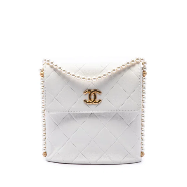 White Chanel Small Quilted Calfskin About Pearls Hobo Crossbody Bag in White Calfskin from Designer Revival