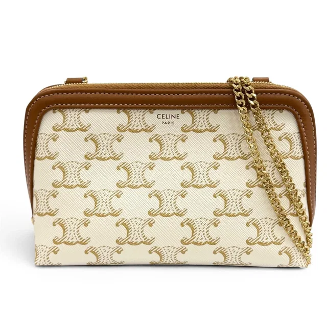 Celine Triomphe Canvas Logo Chain Clutch in Canvas from The Reluxe