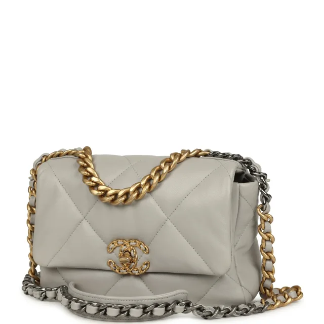 Chanel Medium 19 Flap Bag Grey Shiny Lambskin Mixed Metal Hardware in Grey Lambskin from Madison Avenue Couture, photo 5 of 10