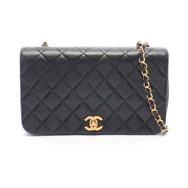 Chanel Shoulder Bag Full Flap Quilted Black Lambskin Chain in Black Lambskin from The Reluxe