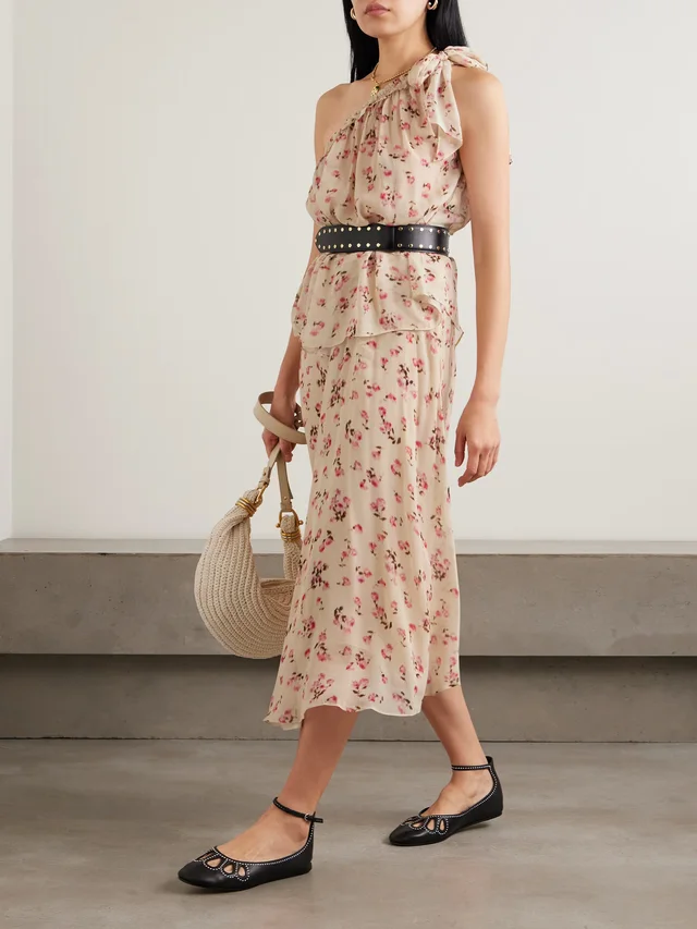 MARANT ÉTOILE Lycia asymmetric floral-print crepe de chine midi skirt in Beige, photo 2 of 2 from NET-A-PORTER (Canada)