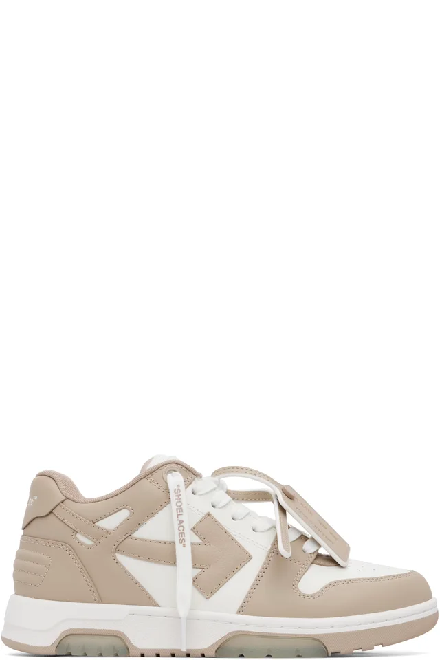 Beige & White 'Out Of Office' Calf Leather Sneakers
