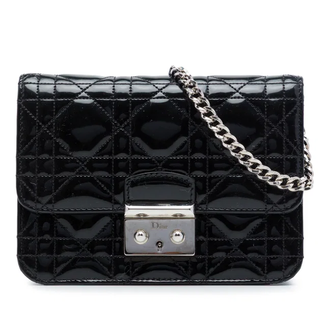 Black Dior Mini Patent Cannage Miss Dior Pouch Crossbody Bag in Black Patent leather from Designer Revival