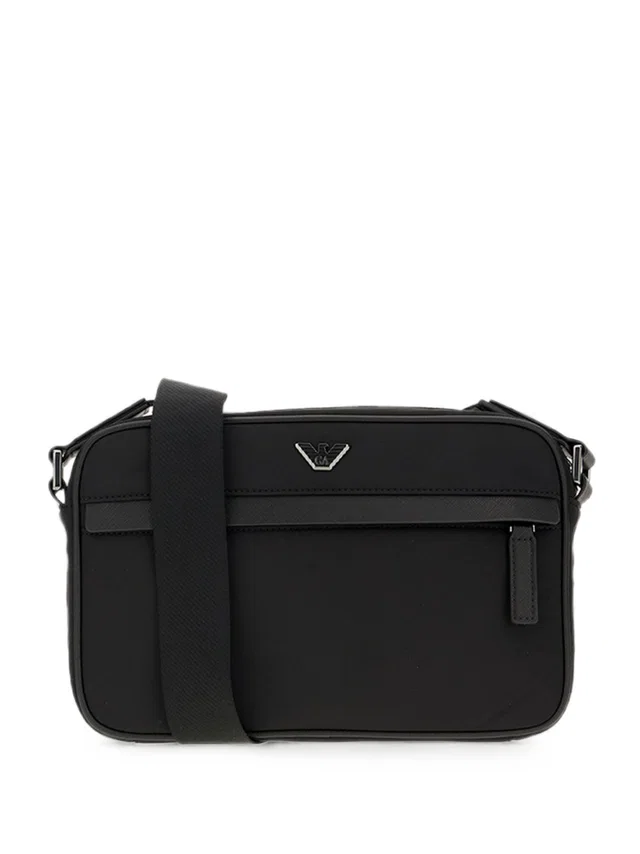 Giorgio Armani Logo-Embossed Nylon Crossbody Bag — Black in Black Nylon from HEWI