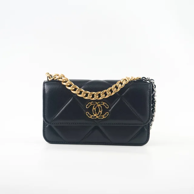 Chanel 19 Mini Wallet On Chain WOC Lambskin Black (Microchipped) in Black Lambskin from The Purse Affair