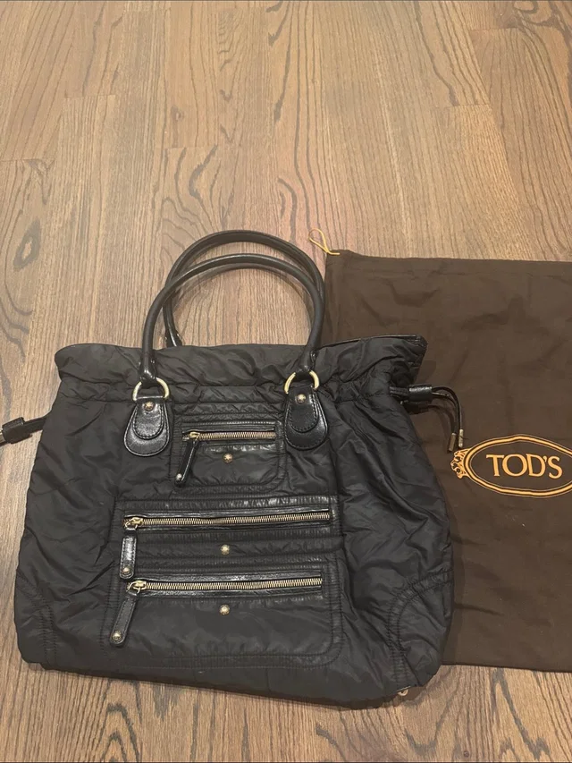 Tod's Nylon Tote With Leather Handles And Gold Hardware in black Nylon from Poshmark