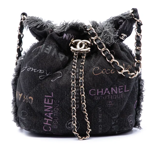 Gray Chanel Small Denim Mood Bucket with Chain in Grey Denim from Designer Revival