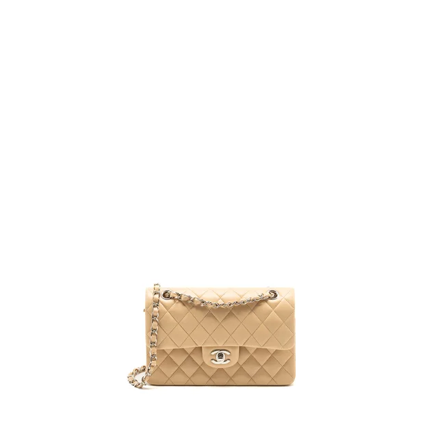 Chanel Small Classic Double Flap Bag Lambskin Beige SHW (Microchip) in Beige Lambskin from EMIER