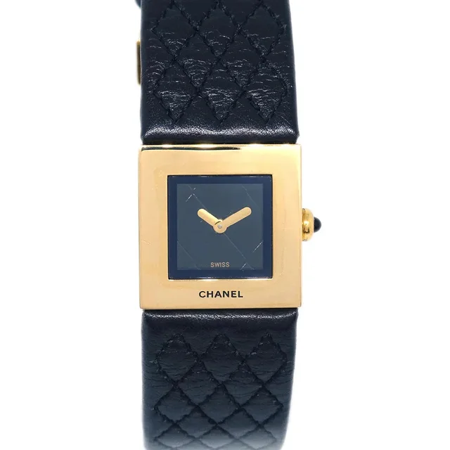 Chanel Matelasse Watch 18KYG Black in Black Leather from AMORE Vintage Tokyo