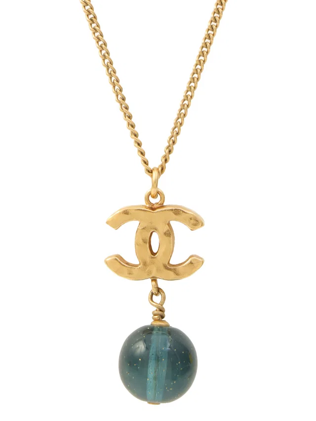 Chanel 2012 CC Mark Swing Color Stone Necklace Gold/Blue in Blue from VINTAGE QOO TOKYO