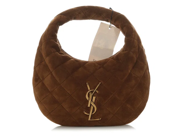 Saint Laurent Cognac Quilted Suede Icarino in Brown Suede from Ann's Fabulous Finds
