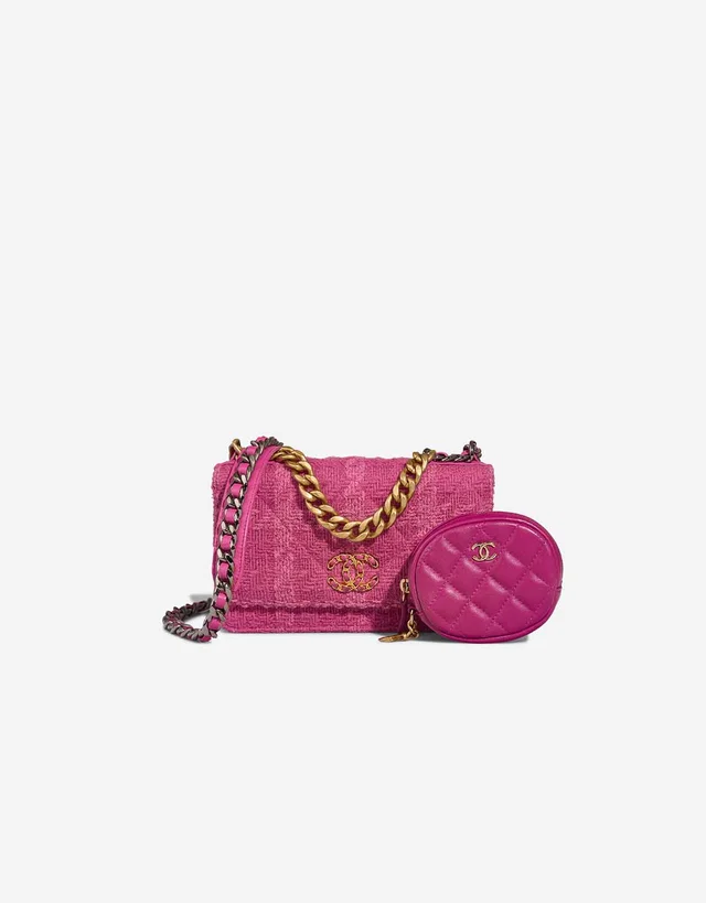 Chanel 19 Wallet On Chain Tweed / Lamb Pink in Pink Tweed from SACLÀB