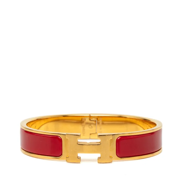 Red Hermès Narrow Enamel Clic H Bracelet PM in Red from Designer Revival