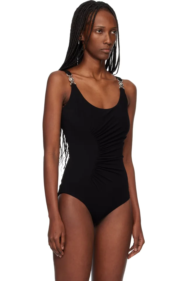 Versace Black Stretch Crêpe Jersey Draped Bodysuit, photo 2 of 2 from SSENSE