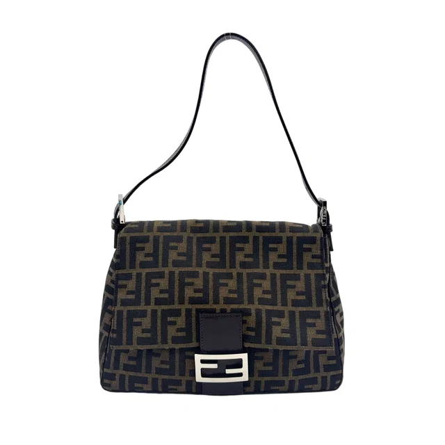 Fendi Zucca Mamma Bucket Leather Canvas Brown Handbag Silver in Brown Canvas from The Reluxe