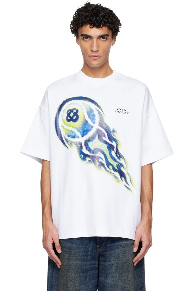 Casablanca White Flaming Tennis Ball Oversized Short Sleeve T‑shirt from SSENSE, photo 1 of 1