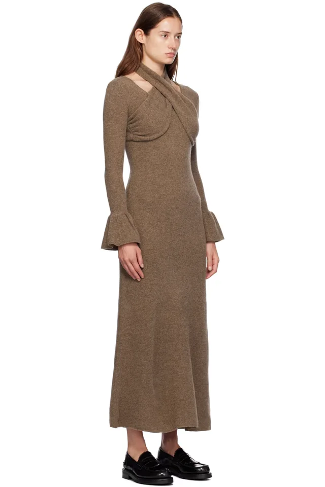 Rokh Brown Cross Knitted Maxi Dress, photo 2 of 3 from SSENSE