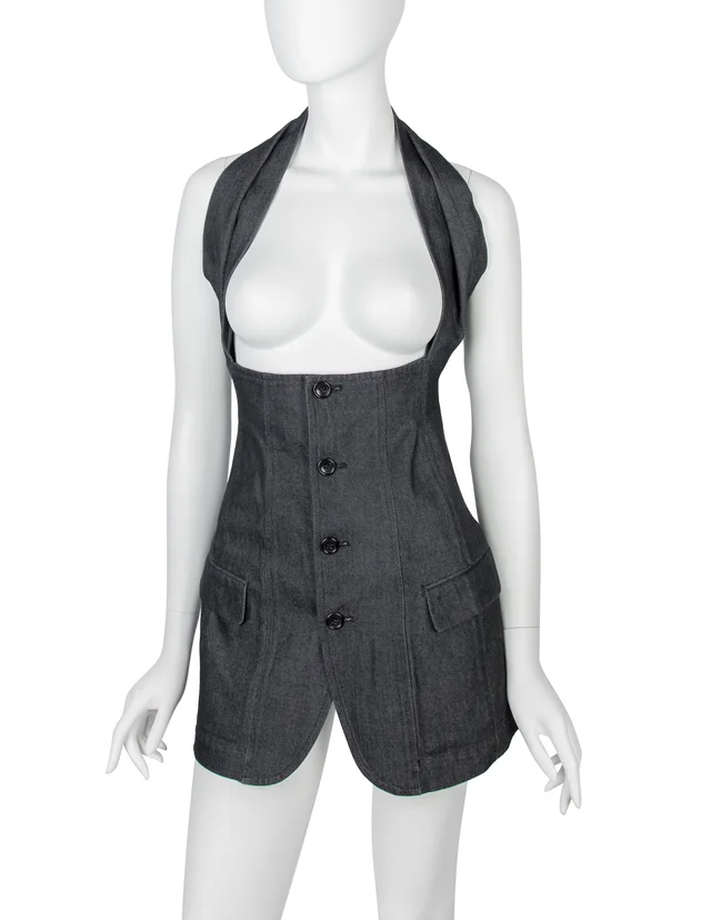 Comme des Garçons Vintage SS 1987 Denim Under Bust Halter Top in Denim from Amarcord Vintage Fashion