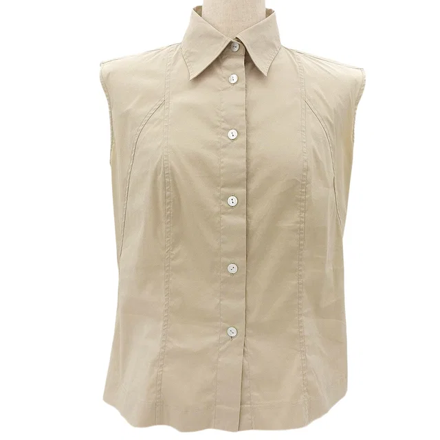Chanel 2000 Logo Button Sleeveless Shirt #38 Beige in Beige from VINTAGE QOO TOKYO