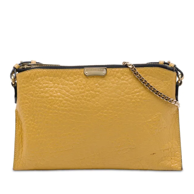 Yellow Burberry Grain Check Embossed Leather Peyton Crossbody in Yellow Leather from Designer Revival