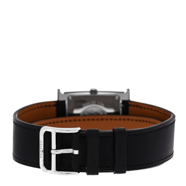 Hermès Stainless Steel Barenia Lacquer 26mm Heure H Hour Quartz Watch Noir in Black Calfskin from FASHIONPHILE, photo 3 of 5