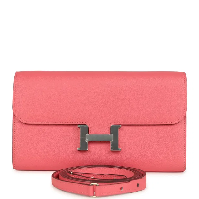 Hermès Constance Wallet To Go Rose Azalee Evercolor Palladium Hardware in Pink Leather from Madison Avenue Couture
