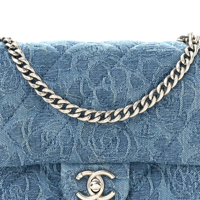 Chanel Quilted Mini Camellia Sweetheart Flap Blue in Blue Denim from FASHIONPHILE, photo 8 of 12