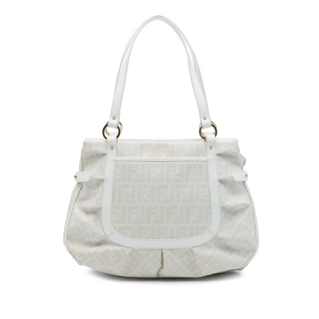 White Fendi Large Zucca Spalmati Chef Shopper Tote in White Coated canvas from Designer Revival