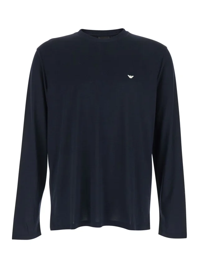 Blue Crew Neck T-Shirt with Logo Embroidery in Cotton Blend for Men in Blue, image 1 of 1 from Gaudenzi Boutique
