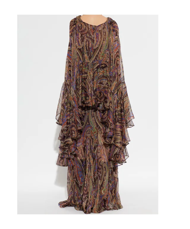 Etro silk long dress with ruffles and Paisley motif, photo 3 of 4 from SENSER