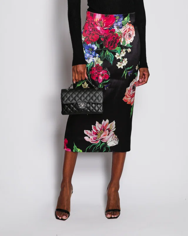 Dolce & Gabbana Black Floral Print Midi Pencil Skirt Size IT 44 (UK 12) in Black from Sellier