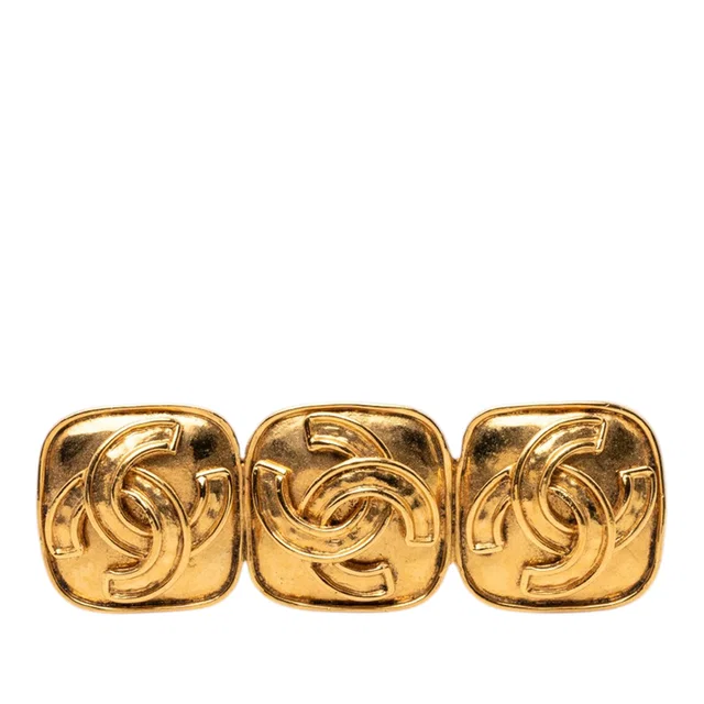 Gold Chanel Gold Plated Triple CC Brooch in Gold from Designer Revival