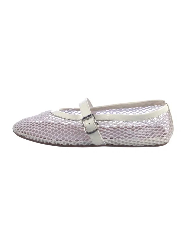 Alaïa Mesh Lace Pattern Mary Jane Flats in white Patent leather from The RealReal