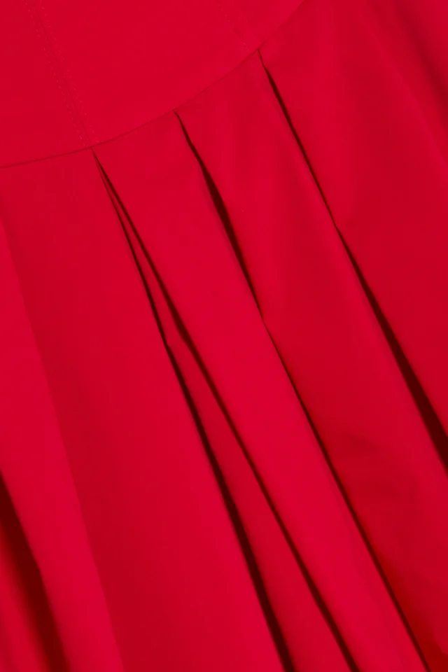 SIMKHAI Winsor Cotton Midi Skirt in Scarlet Cotton Poplin, photo 6 of 6 from SIMKHAI
