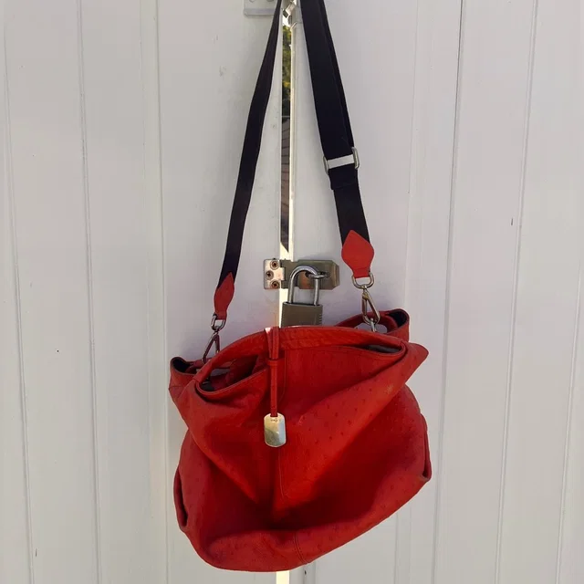 Furla Elisabeth Ostrich-Embossed Leather Hobo Bag in red Ostrich from Poshmark