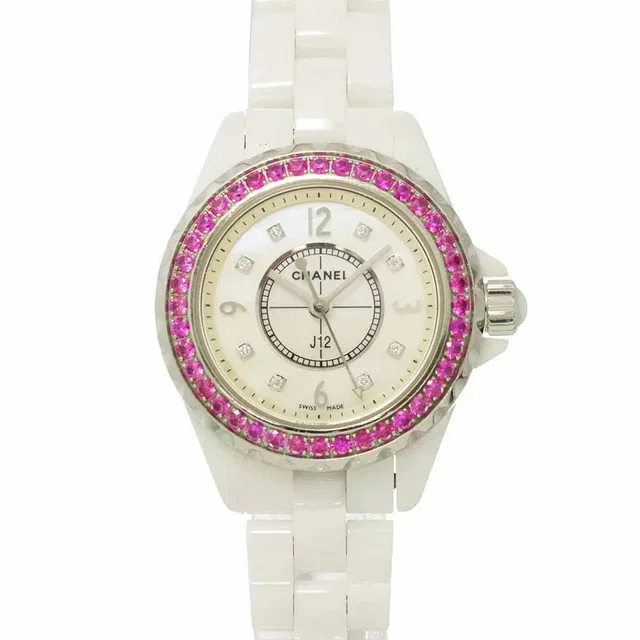 Chanel J12 H3243 Pink Sapphire Bezel 8P Diamond White Shell Dial in White Ceramic from Luxury Promise