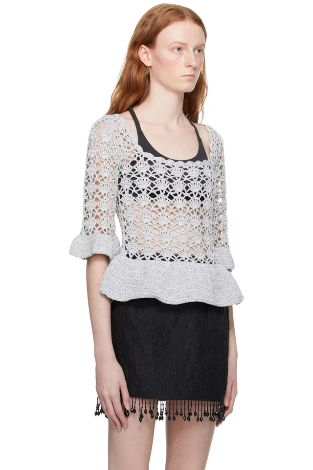 GANNI Silver Peplum Blouse, photo 2 of 4 from SSENSE
