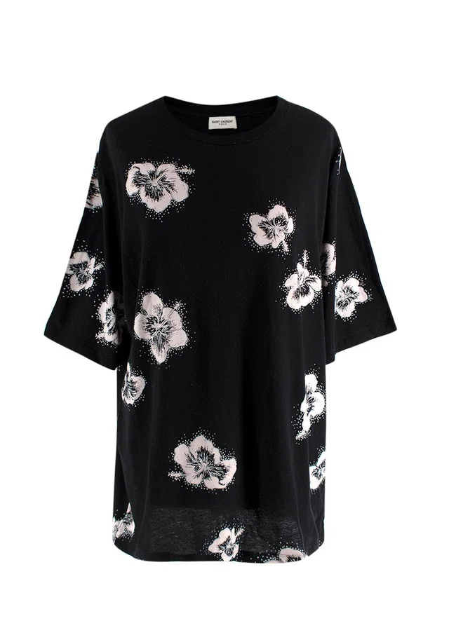 Saint Laurent Black Hibiscus Flower Print Top in Black from HEWI