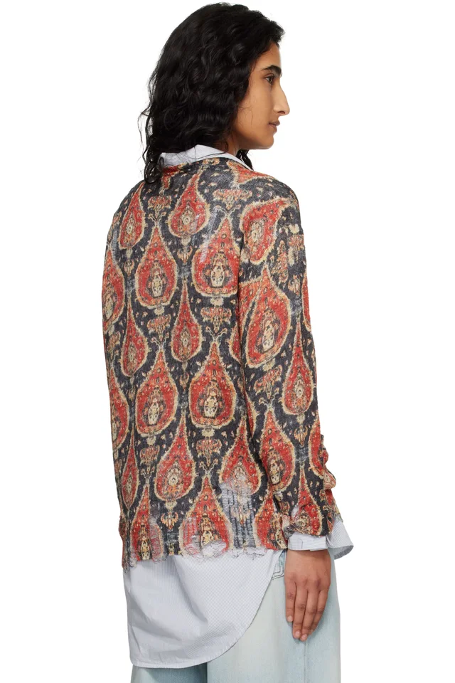 R13 Red Printed Boyfriend Cardigan, photo 3 of 4 from SSENSE