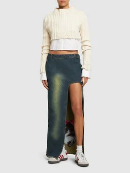 Cannari Concept Long skirt with side slit in 100% Recycled Cotton, photo 2 of 5 from LUISAVIAROMA