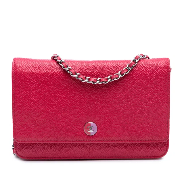 Pink Chanel Caviar Bicolor CC Wallet On Chain Crossbody Bag in Pink Caviar leather from Designer Revival