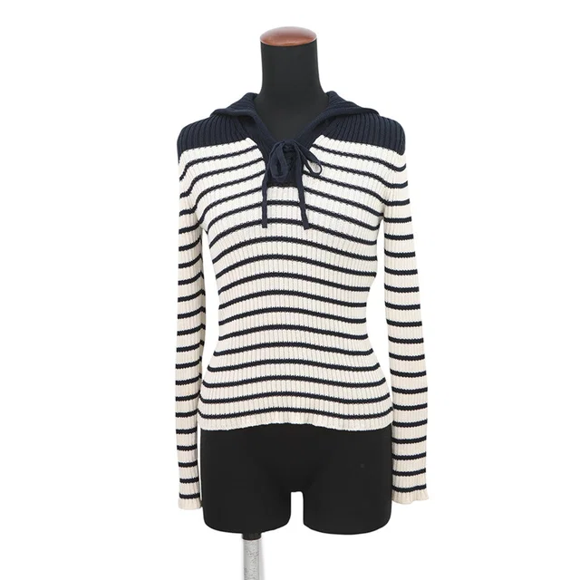 Dior Border Sailor Knit Size 36 White/Navy214S27AM731 Cotton100% in White from GALLERY RARE