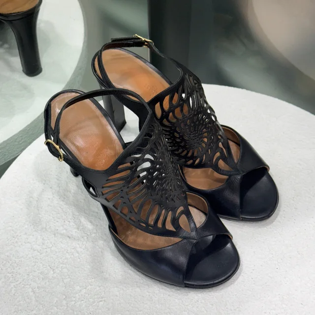 Hermès Cut-Out Black Strap Heel Sz 36 in Black Leather from Revivre Luxury Consignment